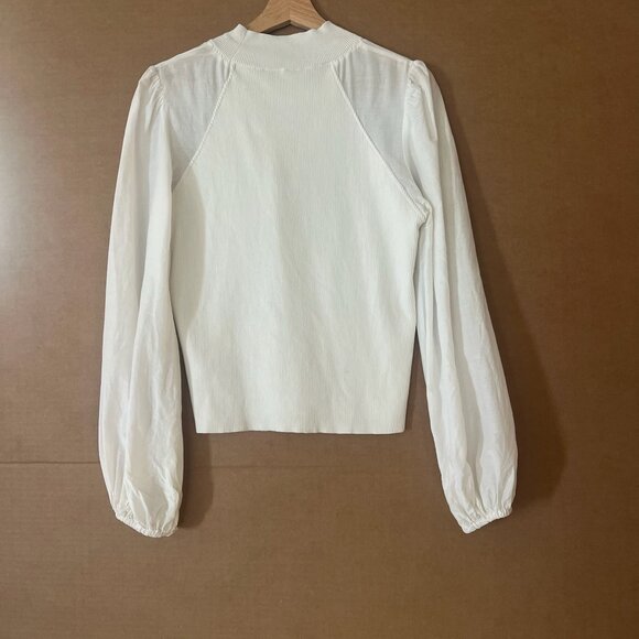 AllSaints White Knit Dolman Puff Sleeve Top Women’s XL 12 Elastic Cuff - Picture 3 of 6